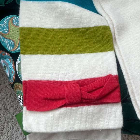 NWT Beige Cream Kate Spade Hudson Striped Scarf ? w/ Coral Red ? Bow main image 4